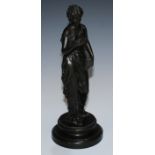 A 19th century dark patinated spelter library sculpture, Eurydice, Wife of Orpheus, waisted circular