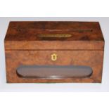 A Victorian burr walnut country house letter box, hinged cover with correspondence aperture and