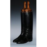 A pair of leather riding boots, Legg & Son, Makers., Cirencester.; trees, the boot 48cm high