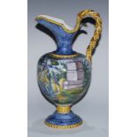 A South European maiolica ewer, painted in the Istoriato manner with a suggestive seen of nymph,