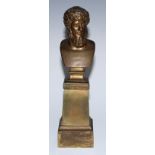 A 19th bronze library desk bust, cast in the Grand Tour taste as Roman Emperor Commodus, square