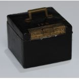 A 19th century black morocco leather Coombs patent travelling inkwell, hinged cover with swing