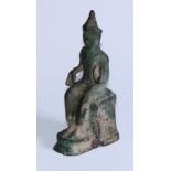 A Burmese or Thai bronze domestic shrine figure, Buddha enthroned, 14cm high