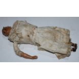 Toys - a 19th century papier mache headed doll, , painted features with inset eyes, 30cm long, c.