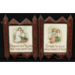 A pair of 19th century Tramp Art picture frames, typical geometric borders, 37cm x 26cm