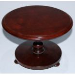 A Victorian miniature circular centre table, turned pillar, bun feet, 23cm diam, c.1880