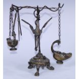 A 19th century Grand Tour bronze tripod lampstand, cast in the Renaissance manner as a crane upon