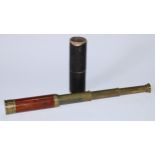A 19th century brass and mahogany three drawer pocket telescope, by C West, Chancery Lane, London,