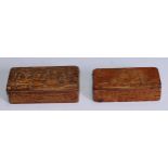 A 19th century pressed birch bark snuff box, hinged cover in relief with children, 10cm wide, c.