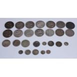 Coins, GB: George III, 1819 silver crown, (1); another two, George IV, 1821, (2); others, Victorian,