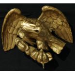 A 19th century giltwood applique or cresting, carved as an eagle, 35cm wide