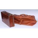 Vintage luggage - a tan leather Gladstone type bag, 60cm long; an early 20th century leather brief