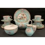 A Wedgwood part tea service, for six, printed with fanciful birds, in turquoise, printed mark