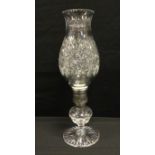 A Thomas Webb lead crystal glass storm light, two section silver plated and cut glass body, 40.5cm