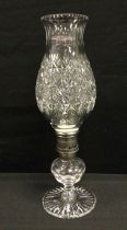 A Thomas Webb lead crystal glass storm light, two section silver plated and cut glass body, 40.5cm