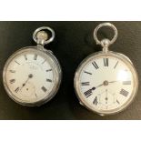 A late 19th century continental 935 silver openface pocketwatch, key wind movement; another