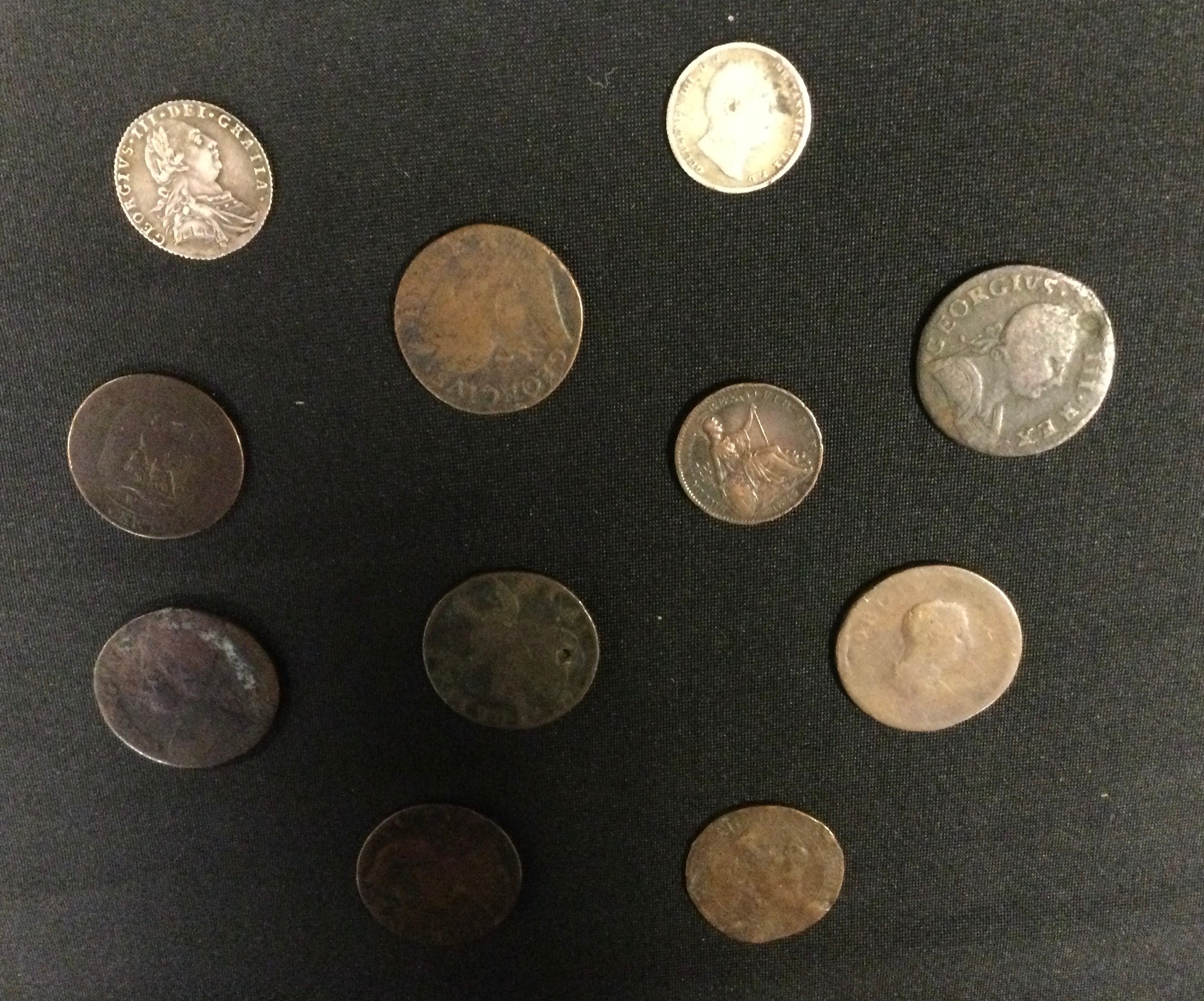 Coins - a George III silver sixpence, 1787, others pennies, George IV 1825 farthing, Napoleon III - Image 2 of 2