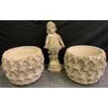 A pair of large reconstituted stone garden planters, by Cotstone, each measuring 40cm diameter x
