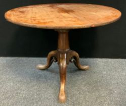 A Victorian mahogany tripod occasional table, circular top above a birdcage support, cylindrical