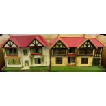 A mid 20th century Ceebee toys two storey dolls house, lattice tin plate doors and windows, 42cm