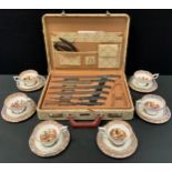 A cased kitchen knife set by Waltmann and Son; teaset, etc