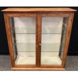 A Victorian wall mountable pine display cabinet, glazed sides and pair of doors enclosing two