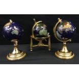 A pair of multi gem speciamine desk globes, gilt mounts, 15.5cm high, another similar (3).