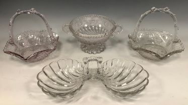 An Edward Moore Twin Handled Pressed Glass Tazza, with Gadroons, daisy and Thistle decoration, 1887,