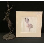 A Frith sculptures bronze coloured figure, Dancing Hare, 50cm high; Mark Langley, by and after,