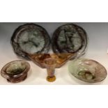 A Pair of Late 19th early 20th century 'Marbled' Pressed-Glass tripod bowls, each of the wide,