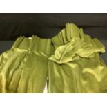 Pair of green cotton velvet curtains, 213cm long x 228cm wide