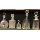 A Thomas Webb cut glass triangular decanter; others Webb Corbet, Royal Brierley etc; a scent