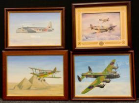David Beswick, a trio of aircraft paintings, City of Lincoln Lancaster Bomber, Bi-Plane over the