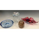 Studio and Art Glass; An Opalescent Studio Glass Bowl on organic form base, 18.5cm tall; a murano