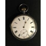 A J W Benson silver open face pocketwatch, cream dial, bold Roman numerals, subsidiary dial,