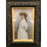 A late Victorian James Good Tunny & Co over painted photographic milk glass panel, Young Maiden