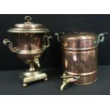 A Large Victorian samovar, shaped body, fish head scrolling handles, brass tap, stamped Clive,
