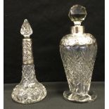 An Edwardian silver and cut glass bomb shaped dressing table scent bottle, Birmingham 1908,