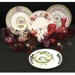 Ceramics and glass - a Victorian cranberry glass jug; other vases, bowls, spill holder; Royal