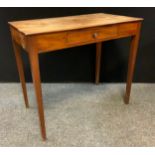 A 19th century oak side table, rectangular top above a single short drawer, tapered square legs,