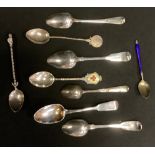 A George III silver teaspoon, London 1805, others, later, a Marius Hammer 930 grade continental