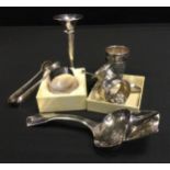 Silver - a George V silver napkin ring, Birmingham 1919; others; weighted posy vase, sugar tongs,