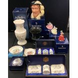 Royal Doulton Toby Jug, 'Sir Francis Drake', ltd edition, boxed; an Aynsley Crown Vase, boxed; royal