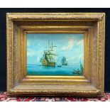 A reproduction print on canvas,marine scene, gilt frame, Tower Bridge Road, London.