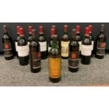Wines and Spirits; red wines, Jacobs Creek Shiraz Cabernet, Sicilian red wine, Rioja, etc, fifteen