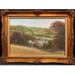 Ritter (20th century) Rolling Hill Village with Chapel, signed, oil on canvas, 50cm x 75cm