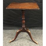 A George III mahogany wine table, rectangular top, turned column, tripod feet, top, 39cm x 29cm,