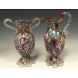 A Murano Glass 'Millifiori' double-handled vase, mid 20th century, 21cm tall; and a similar