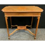 A Late Victorian Sheraton Revival Side Table, Walnut Veneer on Mahogany, shaped rectangular top,