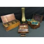 A 19th century hydrometer set, mahogany case; a 19th century mahogany tea caddy, c. 1820; a 19th